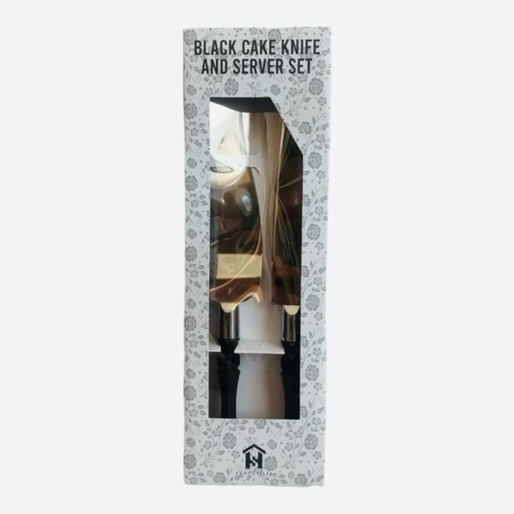 Homi Styles Black Cake Knife Server Set Stainless Steel Wedding Serving 2 Pc NIB